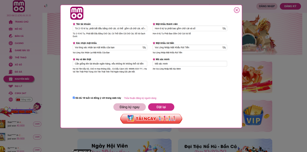 Hướng dẫn cách đăng ký MMOO chơi game nổ hũ